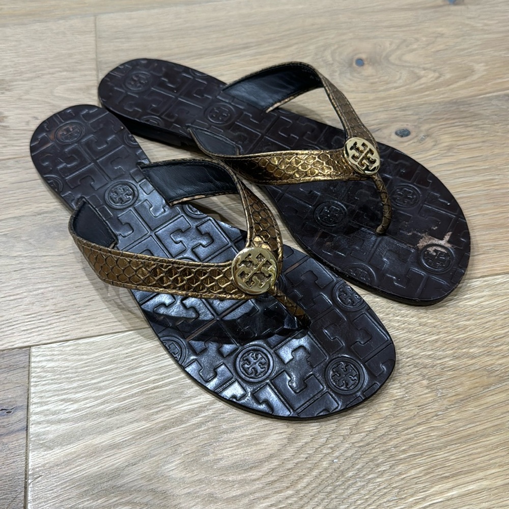Tory Burch leather flip flops, size 8
